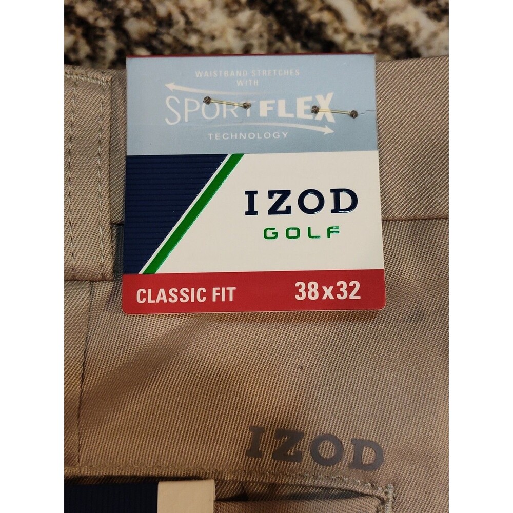 IZOD Golf Pants Men’s 38 NWT Sport Flex Stretch Trousers Sun Control Khaki - Picture 11 of 12